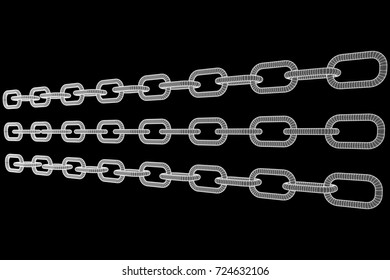 Wireframe BlockChain links. Chain 3d Vector illustration