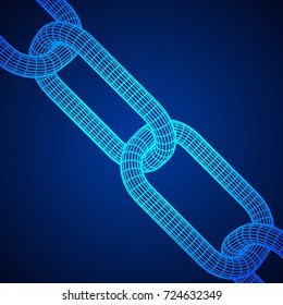 Wireframe BlockChain links. Chain 3d Vector illustration