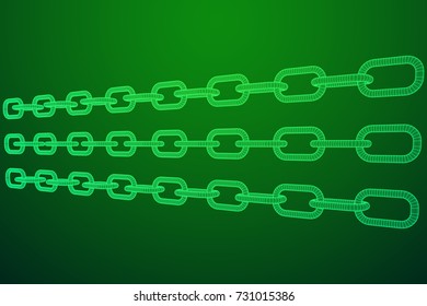 Wireframe BlockChain links. Chain 3d Vector illustration