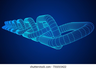 Wireframe BlockChain links. Chain 3d Vector illustration