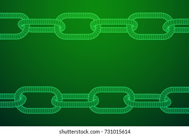 Wireframe BlockChain links. Chain 3d Vector illustration