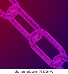 Wireframe BlockChain links. Chain 3d Vector illustration