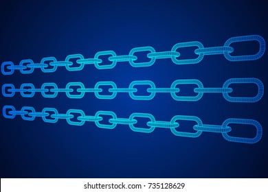 Wireframe BlockChain links. Chain 3d Vector illustration