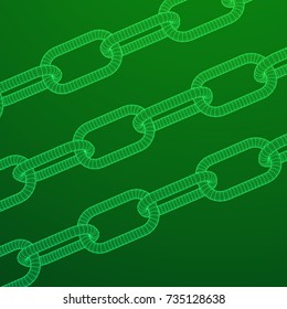 Wireframe BlockChain links. Chain 3d Vector illustration