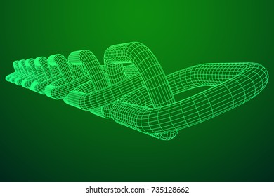 Wireframe BlockChain links. Chain 3d Vector illustration