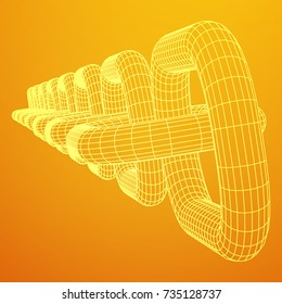 Wireframe BlockChain links. Chain 3d Vector illustration