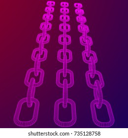Wireframe BlockChain links. Chain 3d Vector illustration