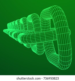 Wireframe BlockChain links. Chain 3d Vector illustration