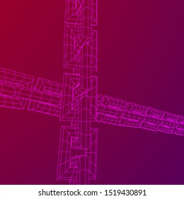 Wireframe BlockChain links. Chain wireframe low poly mesh vector illustration