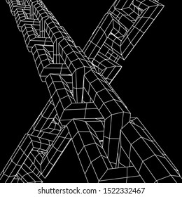 Wireframe BlockChain Links. Kettendrahtrahmen mit Low-Poly-Maschen-Vektorillustration