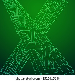 Wireframe BlockChain links. Chain wireframe low poly mesh vector illustration
