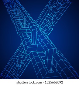 Wireframe BlockChain links. Chain wireframe low poly mesh vector illustration