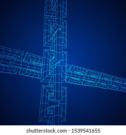Wireframe BlockChain links. Chain wireframe low poly mesh vector illustration