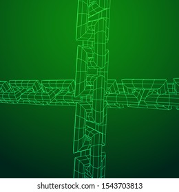 Wireframe BlockChain links. Chain wireframe low poly mesh vector illustration