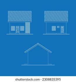 Wireframe-Blaupausenzeichnung 2D-Haus - Vektorgrafik