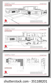 Wireframe blueprint drawing of 3D building. Vector architectural template background.