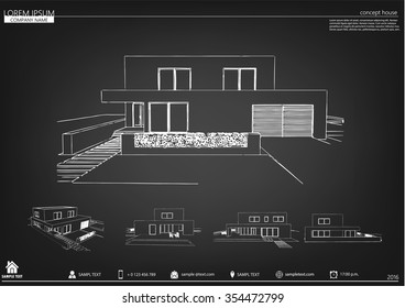 Wireframe blueprint drawing of 3D building. Vector architectural template background. Architectural drawing. Architectural theme.