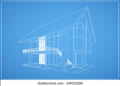 Wireframe blueprint drawing of minimal house - Vector illustration