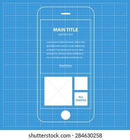 Wireframe Blueprint Mobile App Ui Kit About With Text Info Screen
