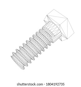 Wireframe bolt threaded from black lines on a white background. 3D. Vector illustration