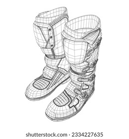 Wireframe of boots motorcycle line icon vector illustration. Leg protection. 3D.