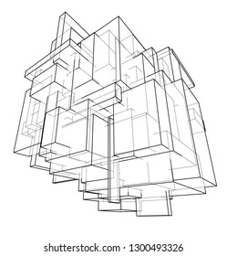 Wireframe Boxes. Sketch style. 3D Rendering Vector Illustration EPS10