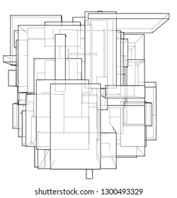 Wireframe Boxes. Sketch style. 3D Rendering Vector Illustration EPS10