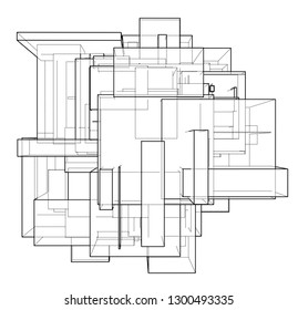 Wireframe Boxes. Sketch style. 3D Rendering Vector Illustration EPS10