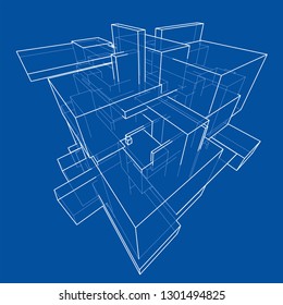 Wireframe Boxes. Sketch style. 3D Rendering Vector Illustration EPS10