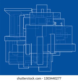 Wireframe Boxes. Sketch style. 3D Rendering Vector Illustration EPS10