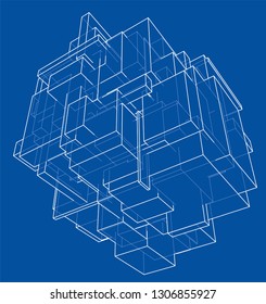 Wireframe Boxes. Sketch style. 3D Rendering Vector Illustration EPS10
