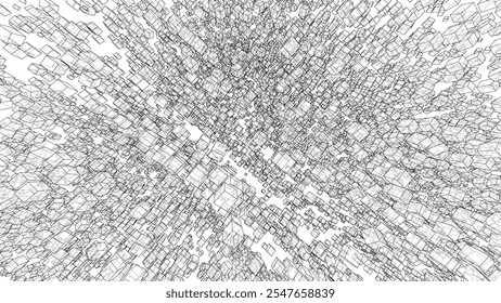 Caixas Wireframe. Estilo do esboço. Vetor de renderização 3D. Ilustração 3D
