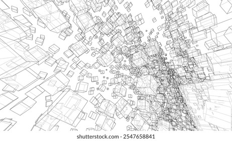 Drahtgitterboxen. Skizzenstil. 3D-Rendering-Vektor. 3D-Illustration