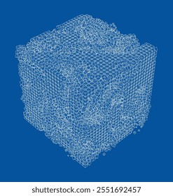 Wireframe Boxes. Sketch style. 3D Rendering Vector. 3D Illustration