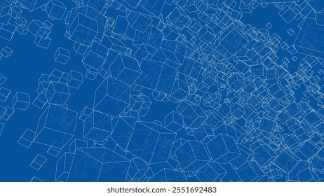 Cajas de alambre. Estilo de boceto. Vector de renderizado 3D. Ilustración 3D