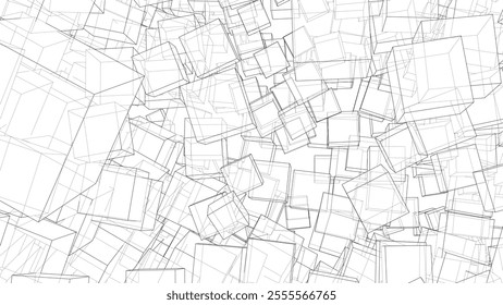 Wireframe Boxes. Sketch style. 3D Rendering Vector. 3D Illustration