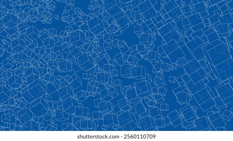 Wireframe Boxes. Sketch style. 3D Rendering Vector. 3D Illustration