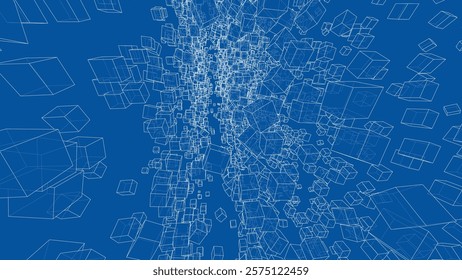 Wireframe Boxes. Sketch style. 3D Rendering Vector. 3D Illustration