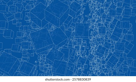 Wireframe Boxes. Sketch style. 3D Rendering Vector. 3D Illustration