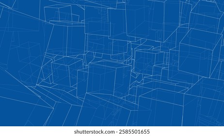 Wireframe Boxes. Sketch style. 3D Rendering Vector. 3D Illustration