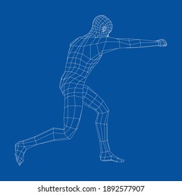 Wireframe boxing man. Vector 3d rendering. Man in boxing pose