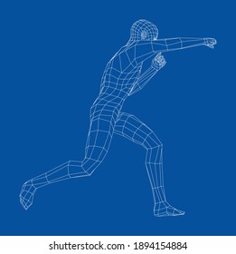 Wireframe boxing man. Vector 3d rendering. Man in boxing pose