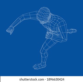 Wireframe boxing man. Vector 3d rendering. Man in boxing pose