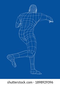 Wireframe boxing man. Vector 3d rendering. Man in boxing pose