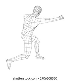 Wireframe boxing man. Vector 3d rendering. Man in boxing pose