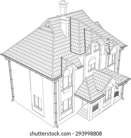 Wire-frame building on the white background. EPS 10. Illustration created of 3d.