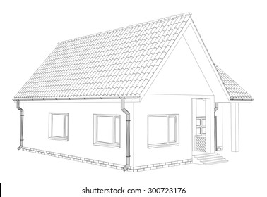 Wire-frame building on the white background. EPS 10. Illustration created of 3d.