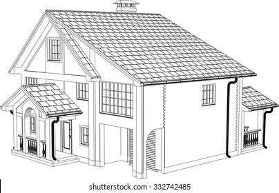 Wire-frame building on the white background. EPS 10. Illustration created of 3d.