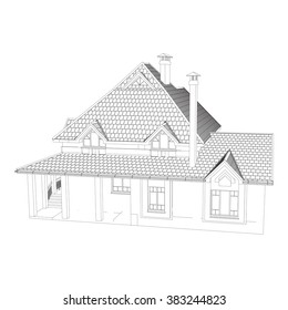 Wire-frame building on the white background. EPS 10. Illustration created of 3d.