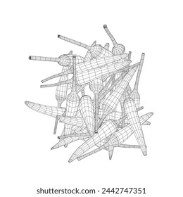 Wireframe of a bunch of peppers made of black lines isolated on a white background. Vector illustration. 3D.